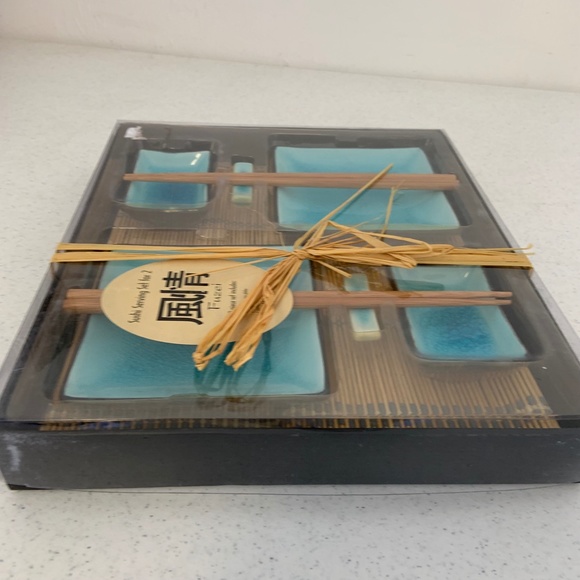 New Fuzei Ceramic Blue Sushi Serving Set For Two 10 pcs - Picture 4 of 10
